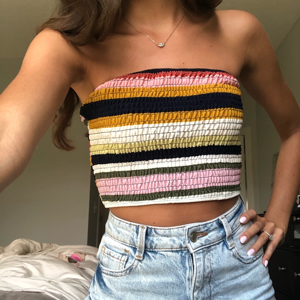 Stripped cropped strapless top